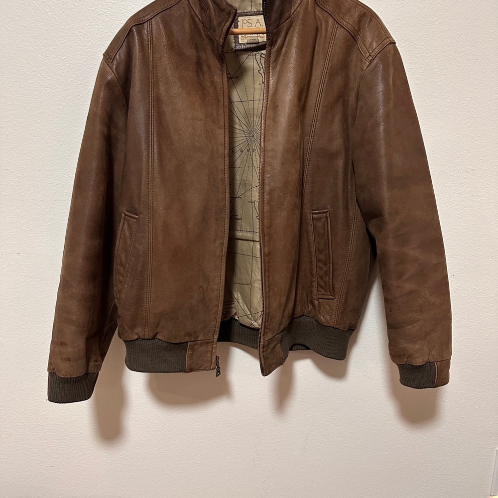 Jos. A. Bank Dark Brown Leather Bomber Jacket